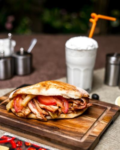 Delicious Chicken Doner with Tomato French Fries and Ayran – Free Download