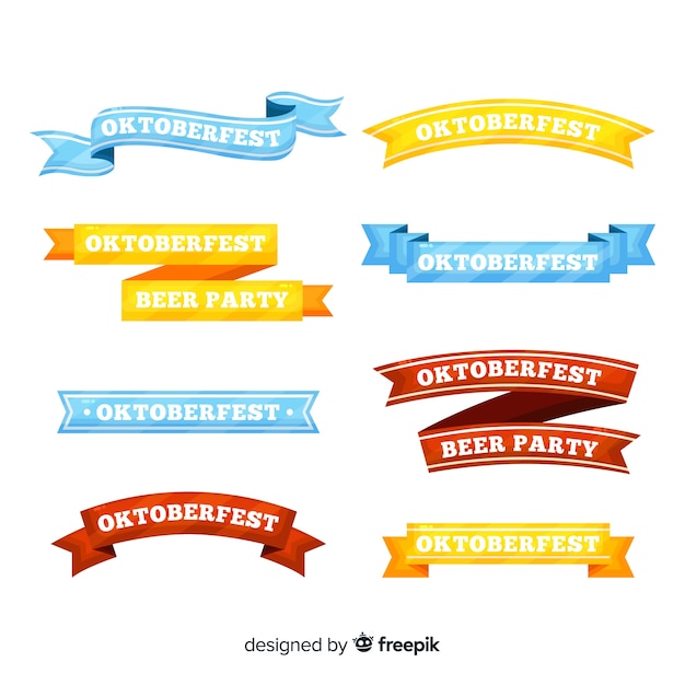 Oktoberfest Ribbon Collection in Flat Design – Free Download