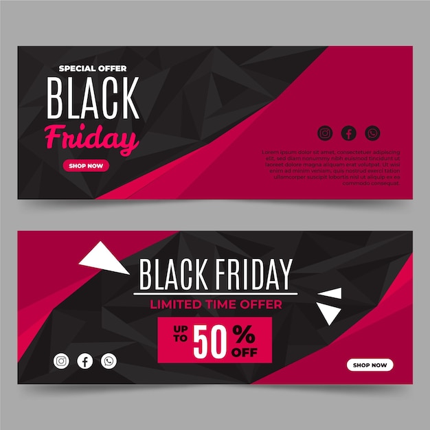 Flat Polygonal Black Friday Horizontal Banners Set – Free Download