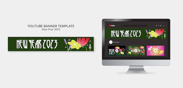 Flat Design New Year 2023 YouTube Banner – Free to Download