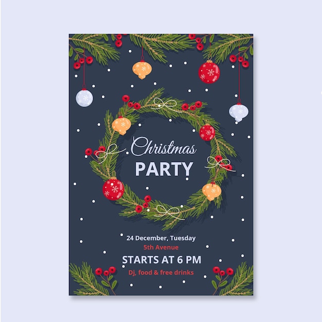 Flat Design Christmas Party Poster Template – Free Download