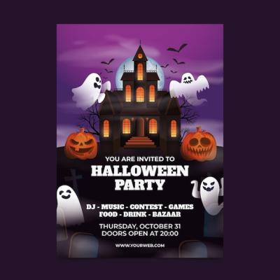 Gradient Halloween Party Vertical Poster Template – Free Download