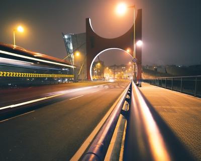 La Salve Bridge at Night with Highway Lights in Bilbao, Spain – Free Download