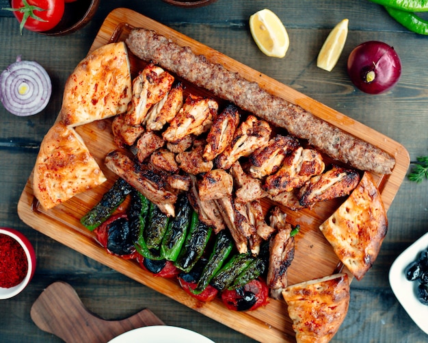 Kebab Platter with Grilled Chicken, Lula Kebab, Ribs, and Grilled Peppers – Free Download