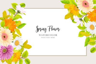 Daisy Floral Watercolor Background and Wreath Card Design – Free to Download