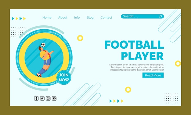 Flat Design Football Player Landing Page – Free Download