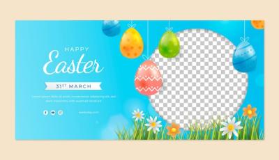 Gradient Horizontal Banner Template for Easter Celebration – Free Download