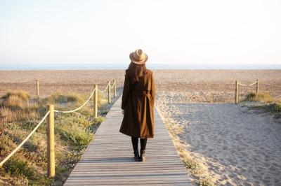 Fashionable Woman in Hat and Coat by the Sea: Free Stock Photo for Download