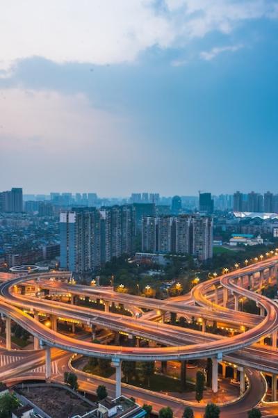 Aerial View of Shanghai Overpass at Night – Free Download