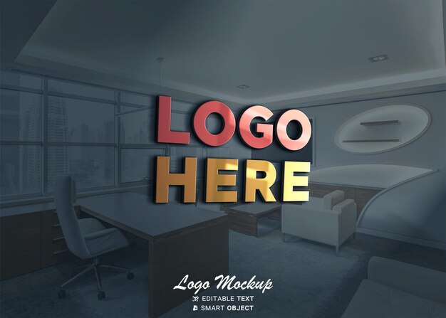 Realistic Logo Mockup and Office Wall Branding Mockup – Free to Download