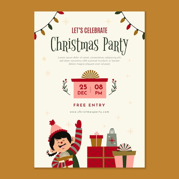 Flat Vertical Poster Template for Christmas Season – Free Download