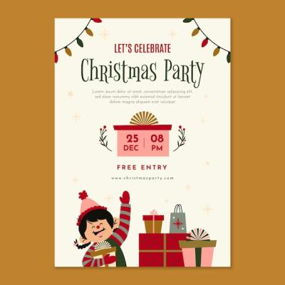 Flat Vertical Poster Template for Christmas Season – Free Download