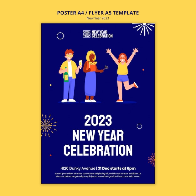 New Year 2023 Celebration Poster Template – Free Download