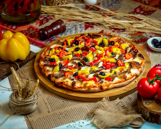 Mixed Pizza on Wooden Desk – Free to Download