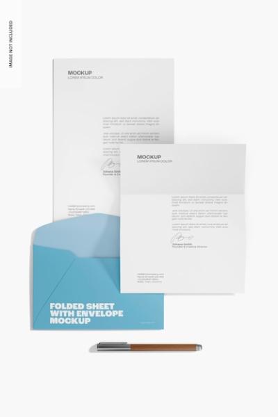 Folded Sheet and Envelope Mockup – Top View 02 | Free to Download