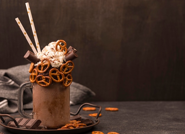 Chocolate Milkshake with Straws and Pretzels – Free Download