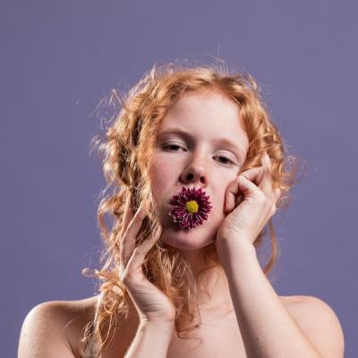 Redhead Woman Posing with a Chrysanthemum – Free Stock Photo, Download Free