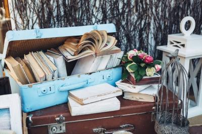 Creative Suitcases Featuring Books, Flowers, and a Birdcage – Free Download