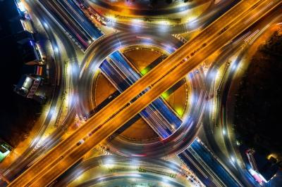 Aerial View of Nighttime Traffic in Roundabout and Highway – Free Stock Photo for Download