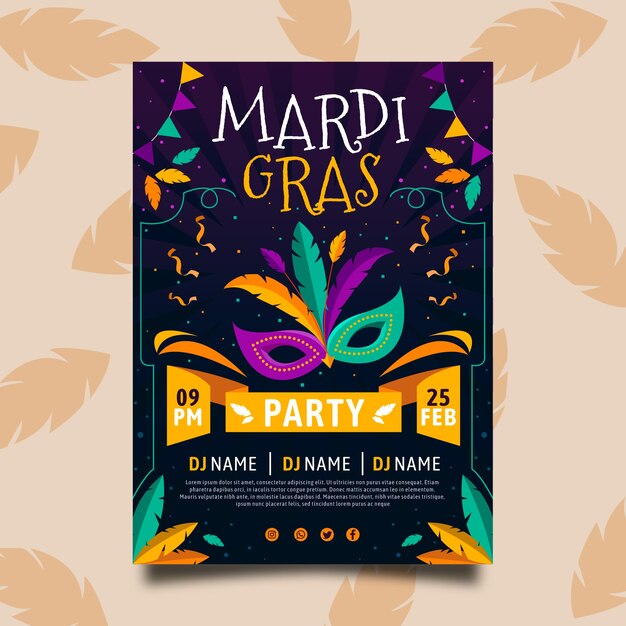 Flat Design Mardi Gras Flyer Template – Free Download