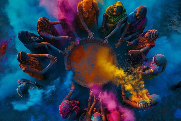 A Group of People Surrounded by a Circle of Colored Powder – Free Stock Photo Download