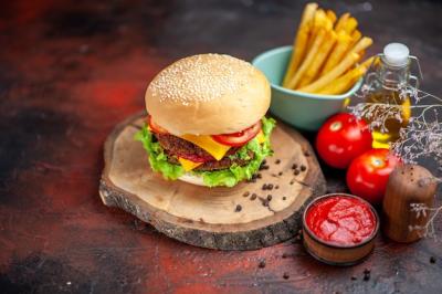 Delicious Front View Meat Burger with French Fries – Free Download