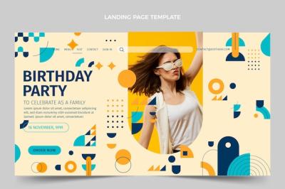 Flat Mosaic Birthday Landing Page – Free Download