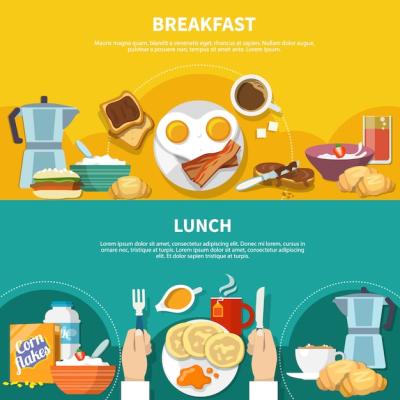 Flat Breakfast Banners Set – Free Download for High-Quality Vector Templates