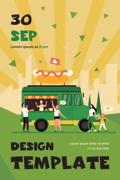 Street Food Festival Experience: Discover People Enjoying Snacks from Trucks – Free Download