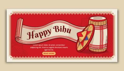 Hand Drawn Bohag Bihu Horizontal Banner Template – Free Download