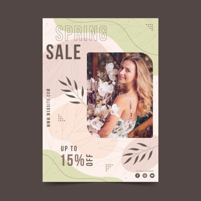 Flat Spring Sale Flyer Template with Photo – Free Download