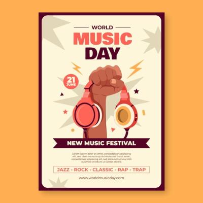 Flat Vertical Poster Template for World Music Day Celebration – Free Download