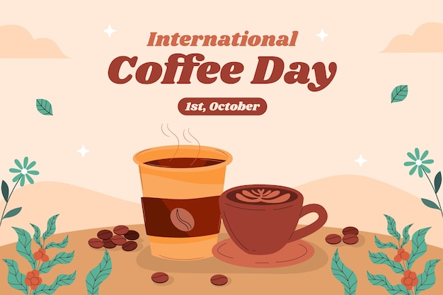 Flat Background for International Coffee Day Celebration – Free Download