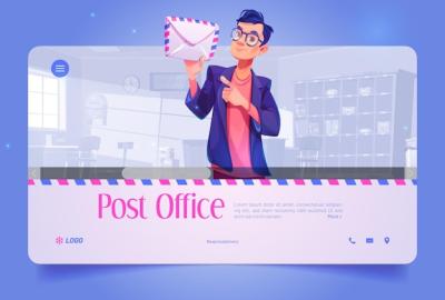 Post Office Banner Featuring a Male Worker with a Letter – Free Download