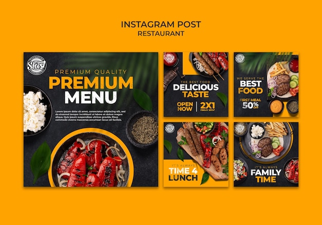 Restaurant Instagram Posts Collection Featuring Leaf Design – Free Download