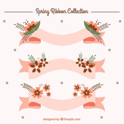 Flat Design of Pink Ribbons with Spring Flowers – Free Download