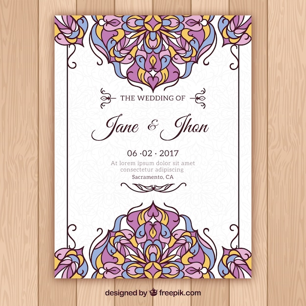 Multicolor Mandala Design on White Wedding Card – Free Download