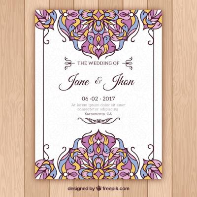 Multicolor Mandala Design on White Wedding Card – Free Download