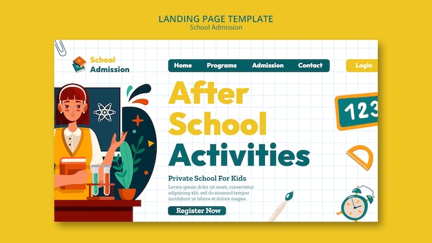 Flat Design School Admission Landing Page – Free Download