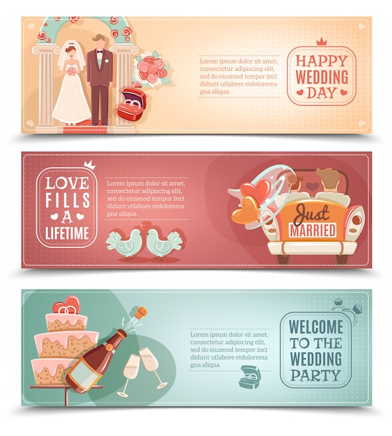 Wedding Concept Flat Banners Set – Free Stock Photo for Download