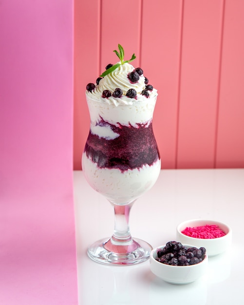 Black Currant Dessert with Whipped Cream and Berries – Free Download