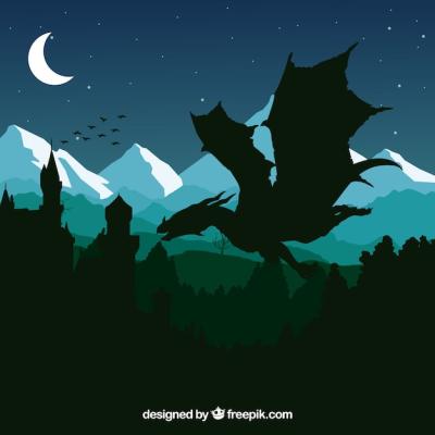 Silhouette of Castle and Flying Dragon – Free Download