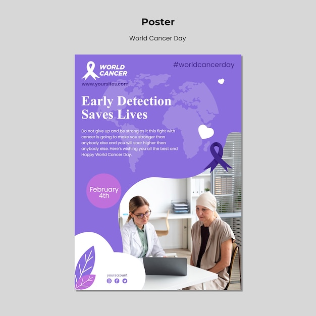 World Cancer Day Horizontal Print Template – Free Download