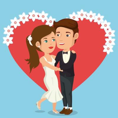 Just Married Couple with Hearts Avatars – Free to Download