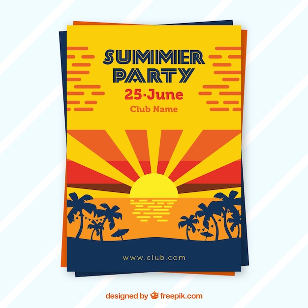 Summer Party Brochure Featuring a Beautiful Sunset – Free Download