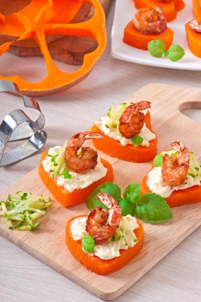 Shrimp and Cream Cheese Appetizers on Pumpkin Hearts – Free to Download