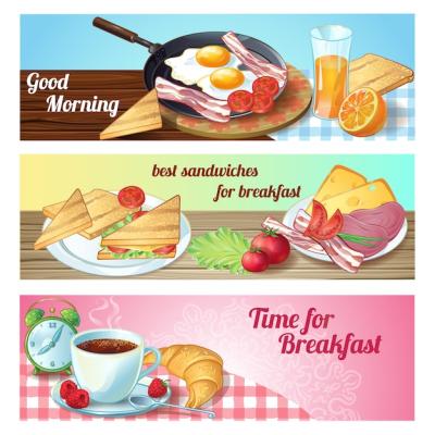 Three Horizontal Breakfast Banners for Good Morning Descriptions – Free Download