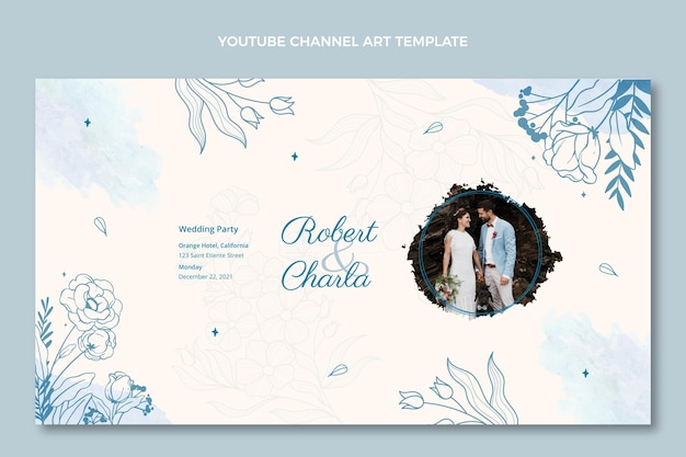 Wedding YouTube Channel Art – Watercolor Hand Drawn Vector Template | Free Download