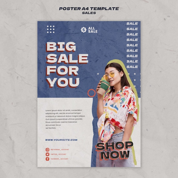 Flat Design Sale Poster Template – Free Download