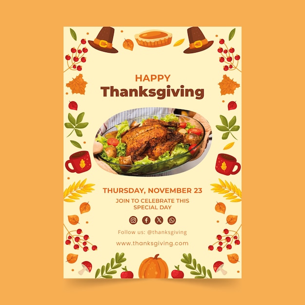 Flat Vertical Poster Template for Thanksgiving Celebration – Free Download